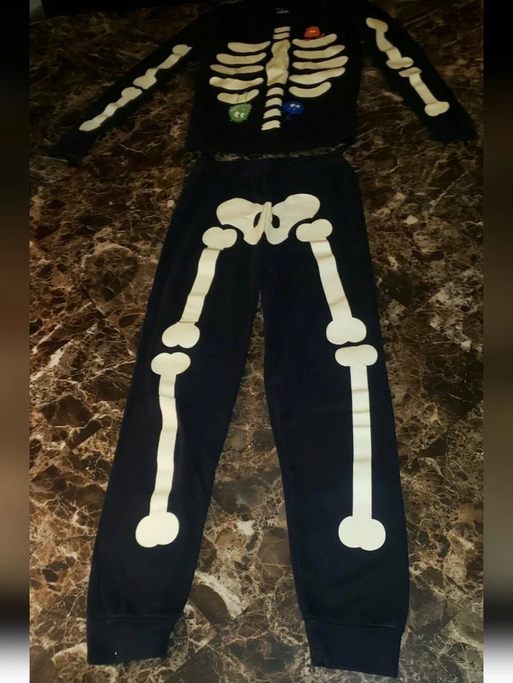Gymboree Halloween Skeleton With Flocked Monsters PJ Set